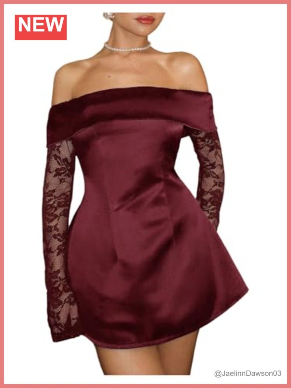 Lace Satin Off Shoulder Mini Dress Long Sleeve Formal Wedding Prom